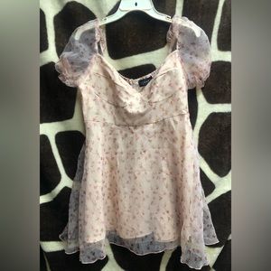 Ciders pale pink romantic gestures floral puff sleeve dress